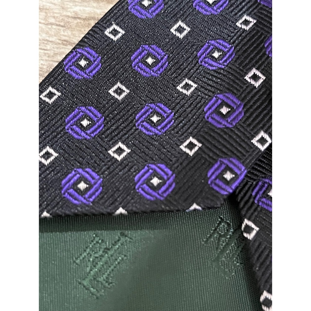 LAUREN Ralph Lauren Mens Silk‎ Tie Purple White Squares Pattern - Picture 4 of 5